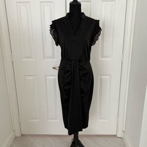 ChicMe Black Midi Dress with Pleated Flutter Sleeves - Size L - Item 0279